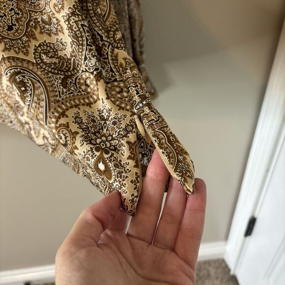 Talbots 100% Silk Blouse Brown Paisley Long Sleeve Wrap Top Sz 20W - Picture 4 of 9